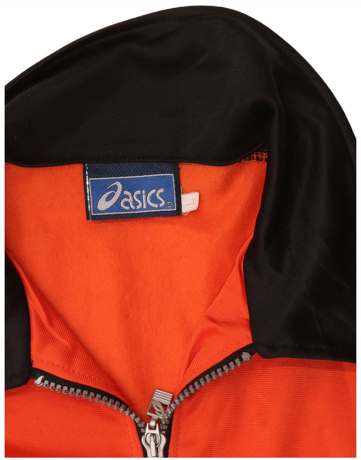 Asics Womens Graphic Tracksuit Top Jacket UK 16 Large Orange Colourblock