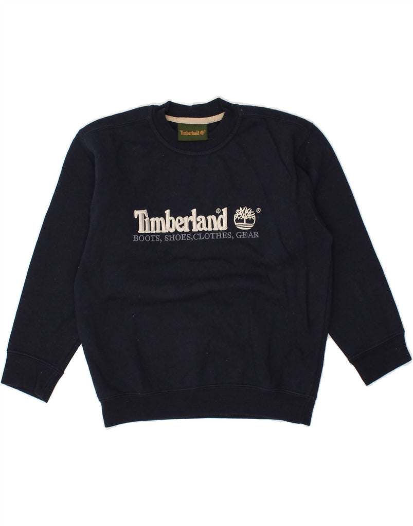 TIMBERLAND Boys Graphic Sweatshirt Jumper 7-8 Years Navy Blue Cotton | Vintage Timberland | Thrift | Second-Hand Timberland | Used Clothing | Messina Hembry 