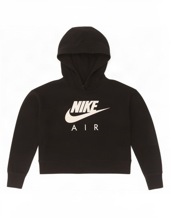 Nike Girls Crop Graphic Hoodie Jumper 10-11 Years Medium Black Cotton