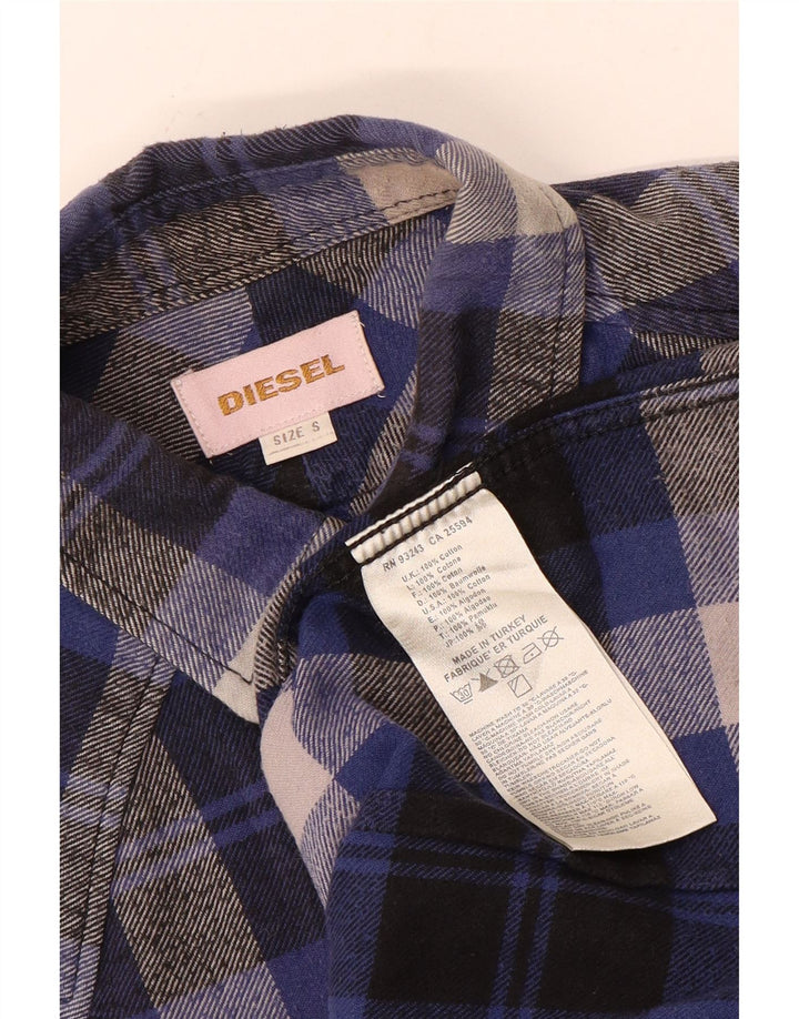 Diesel Mens Flannel Shirt Small Navy Blue Check Cotton
