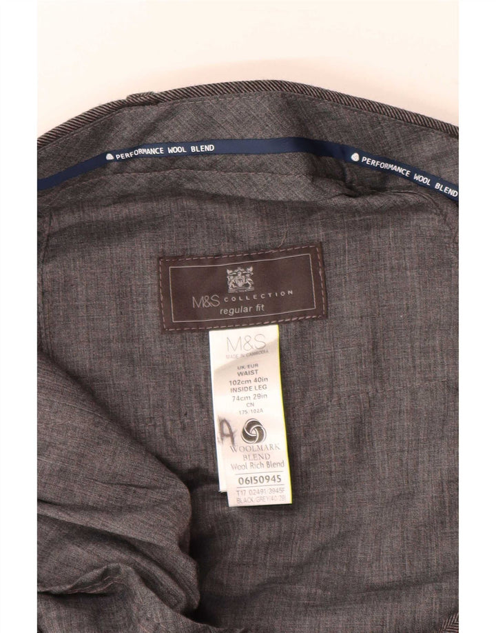 Marks & Spencer Mens Straight Regular Fit Suit Trousers W40 L29 Grey Wool