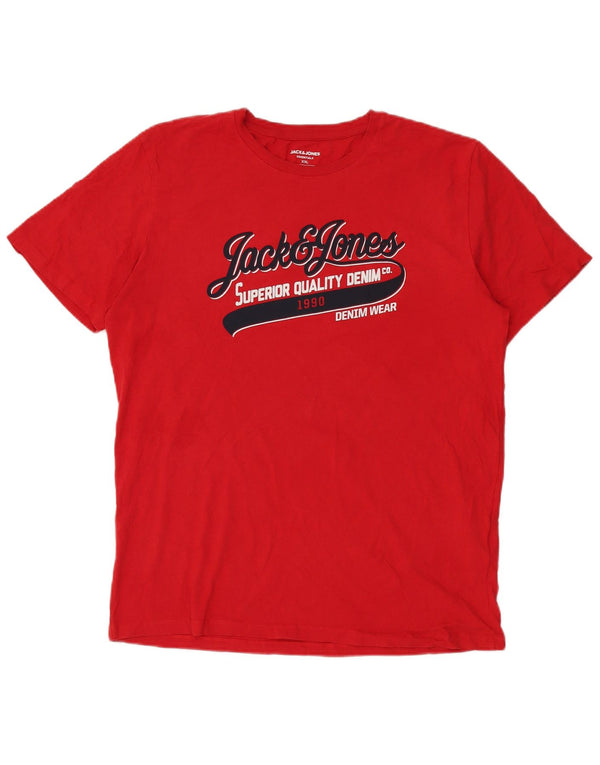 Jack & Jones Mens Graphic T-Shirt Top 2XL Red Cotton