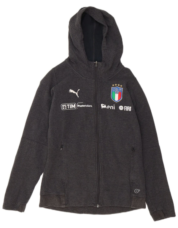 Puma Womens Italia Graphic Zip Hoodie Sweater UK 14 Large Grey Cotton