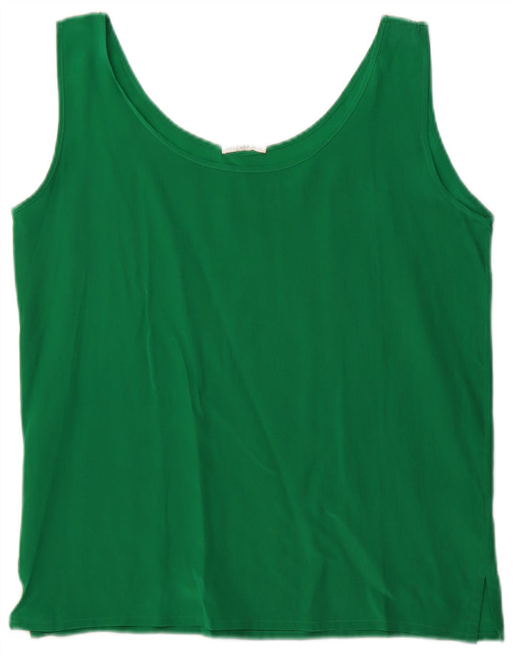 Vintage Womens Crop Sleeveless Blouse Top UK 10 Small Green Silk