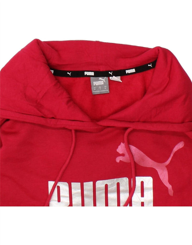 PUMA Womens Oversized Crop Graphic Hoodie Jumper UK 12 Medium Pink Cotton Vintage Puma and Second-Hand Puma from Messina Hembry 