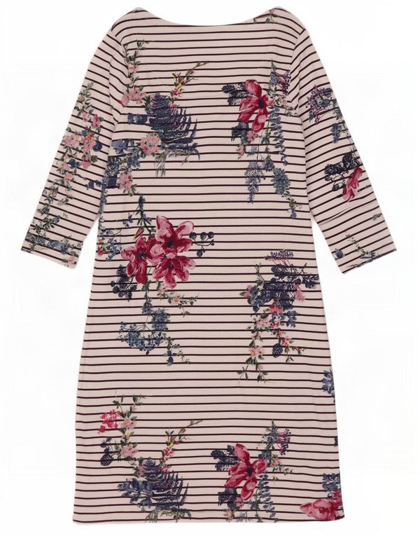 Joules Womens 3/4 Sleeve Sheath Dress UK 10 Small White Striped Cotton