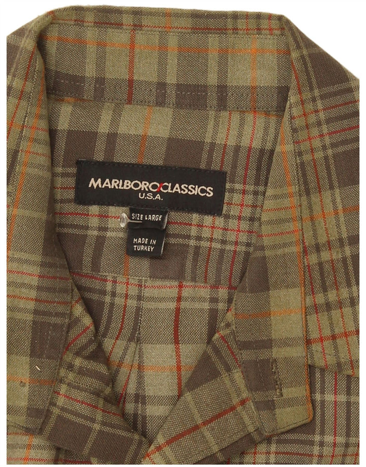 Marlboro Classics Mens Flannel Shirt Large Khaki Check