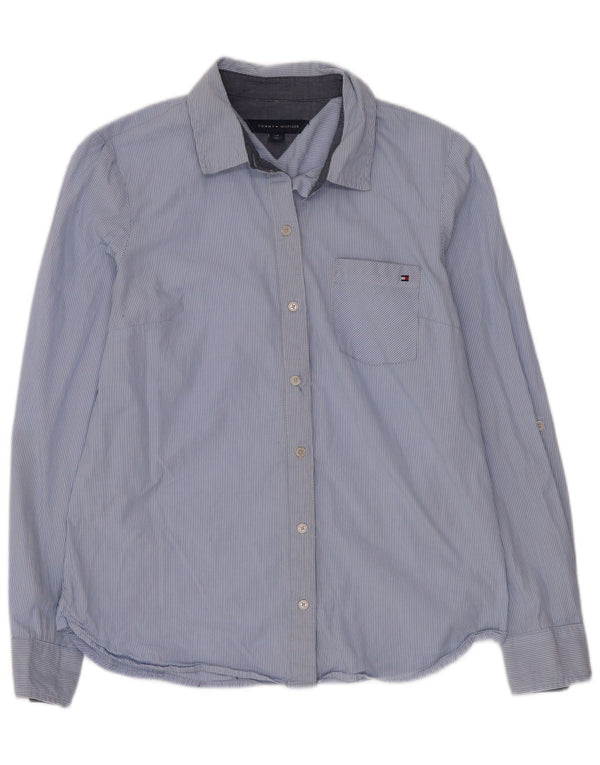 Tommy Hilfiger Womens Shirt UK 10 Small Blue Pinstripe Cotton