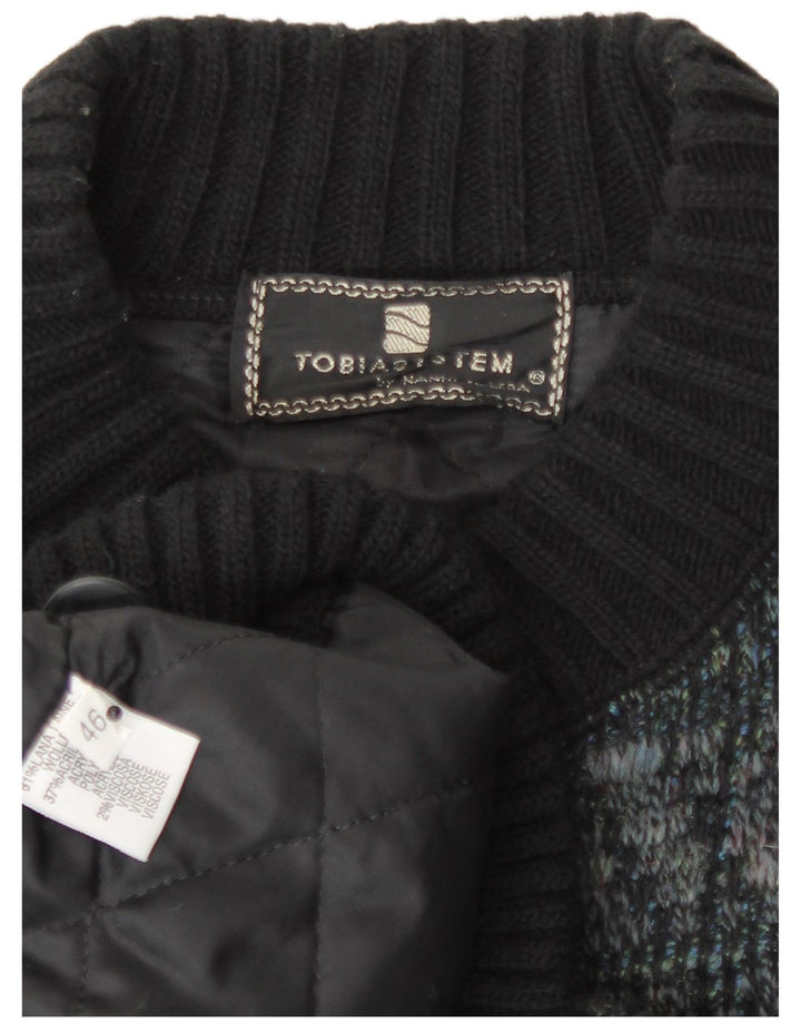 Tobia System Mens Knit Bomber Jacket EU 46 Small Navy Blue Check Wool Retro