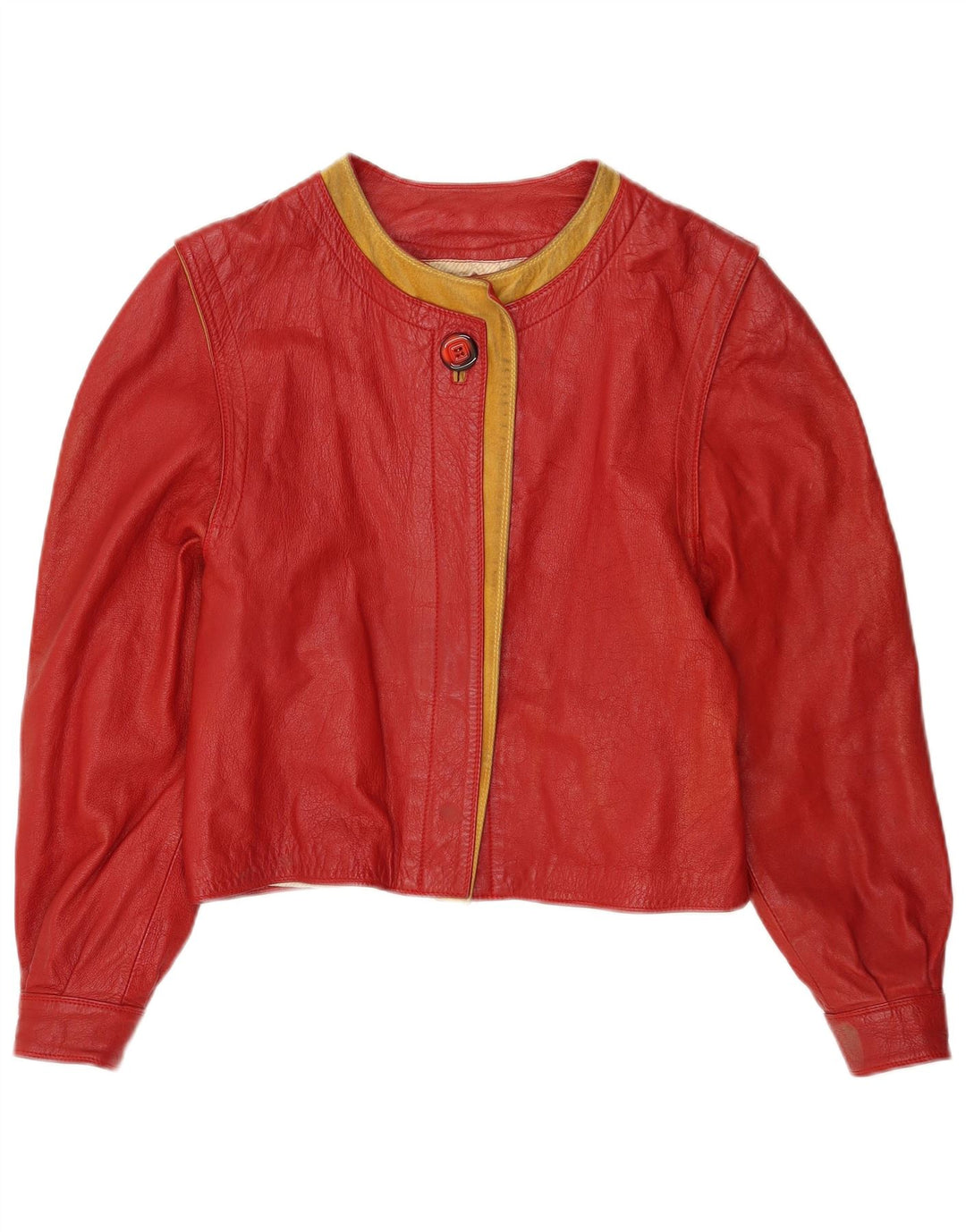 Marcos Womens Crop Leather Jacket IT 44 Medium Red Colourblock Leather