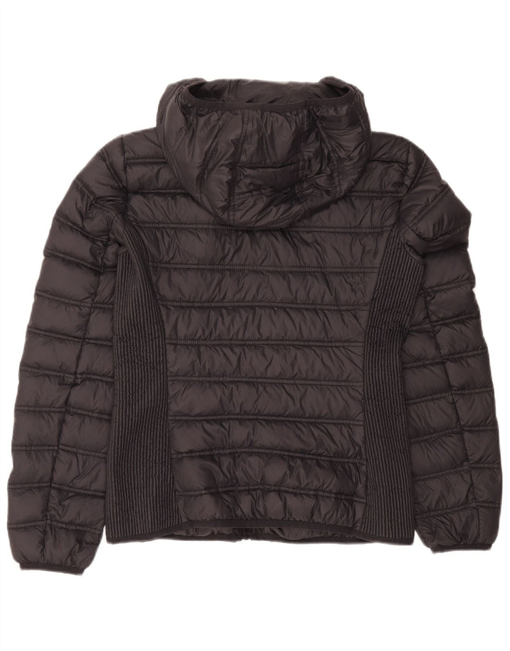 Vintage Womens Hooded Padded Jacket UK 12 Medium Grey Colourblock Polyamide