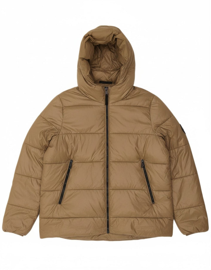 ZARA Mens Hooded Padded Jacket UK 36 Small Khaki Polyamide Vintage Zara and Second-Hand Zara from Messina Hembry 