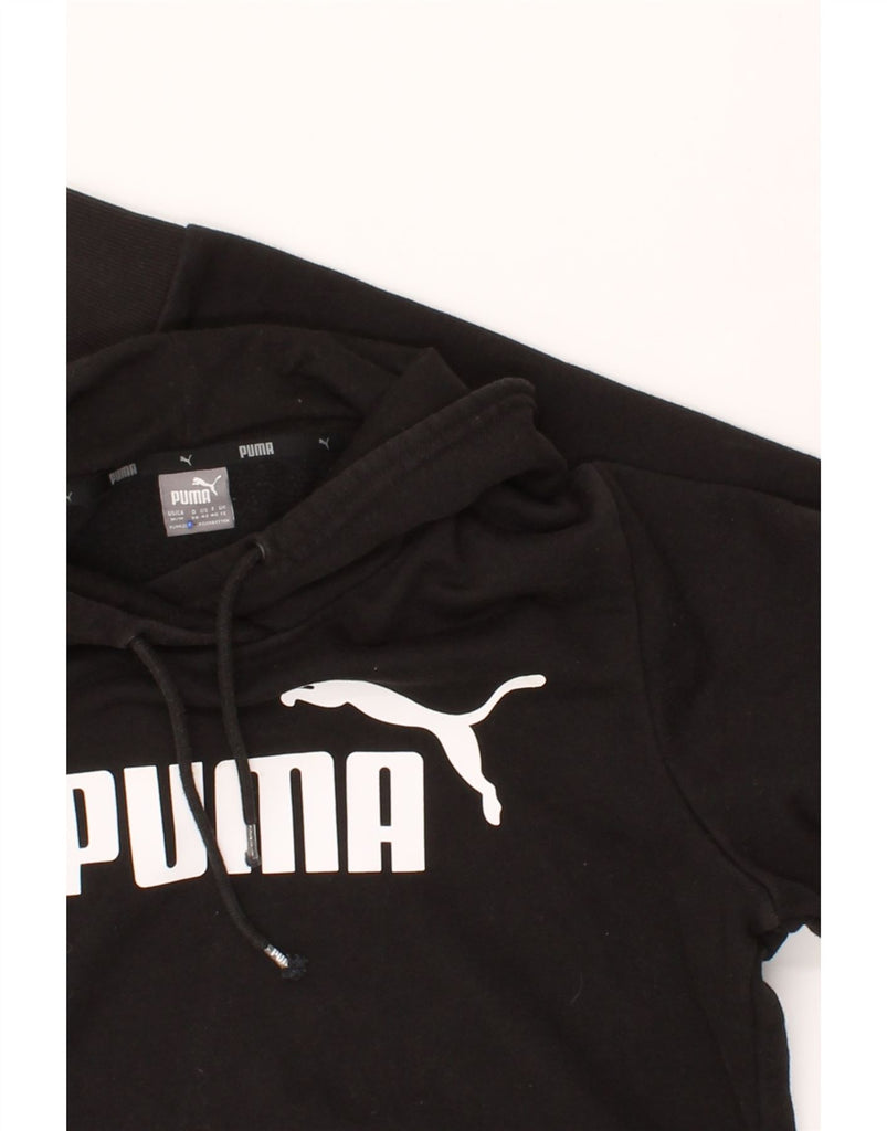 PUMA Womens Graphic Hoodie Jumper UK 12 Medium Black Cotton Vintage Puma and Second-Hand Puma from Messina Hembry 