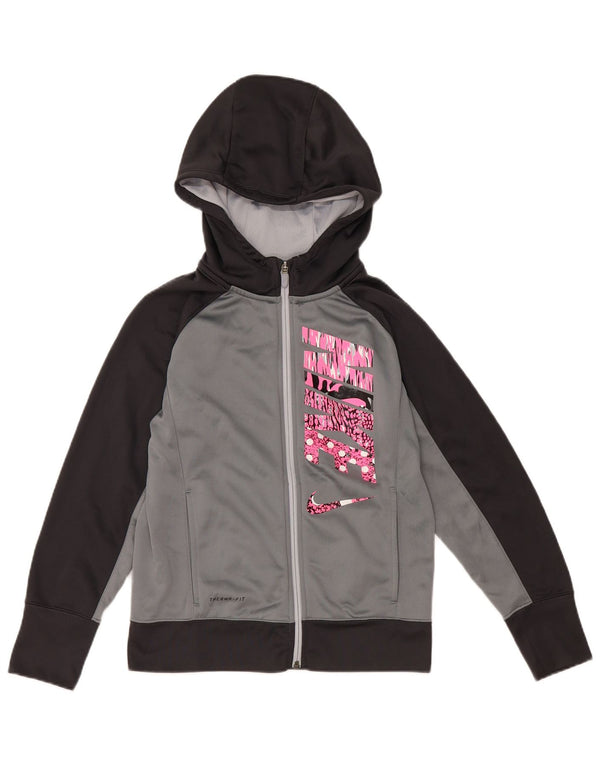 NIKE Girls Therma-Fit Zip Hoodie Sweater 12-13 Years Large Grey