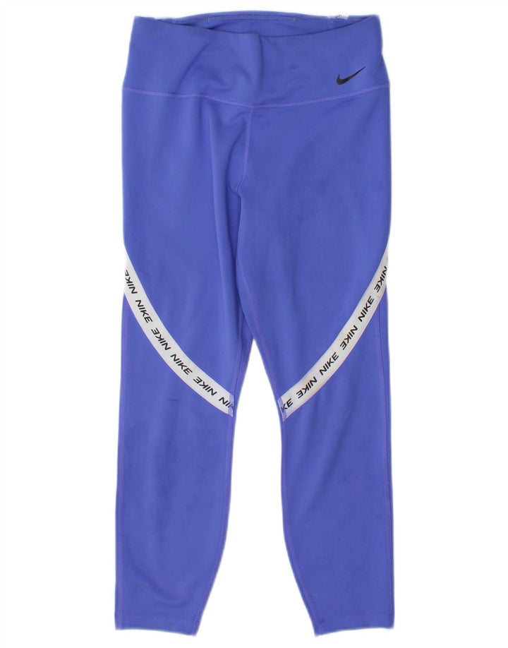 Nike Womens Graphic Capri Leggings UK 8 Small Blue Colourblock Polyester