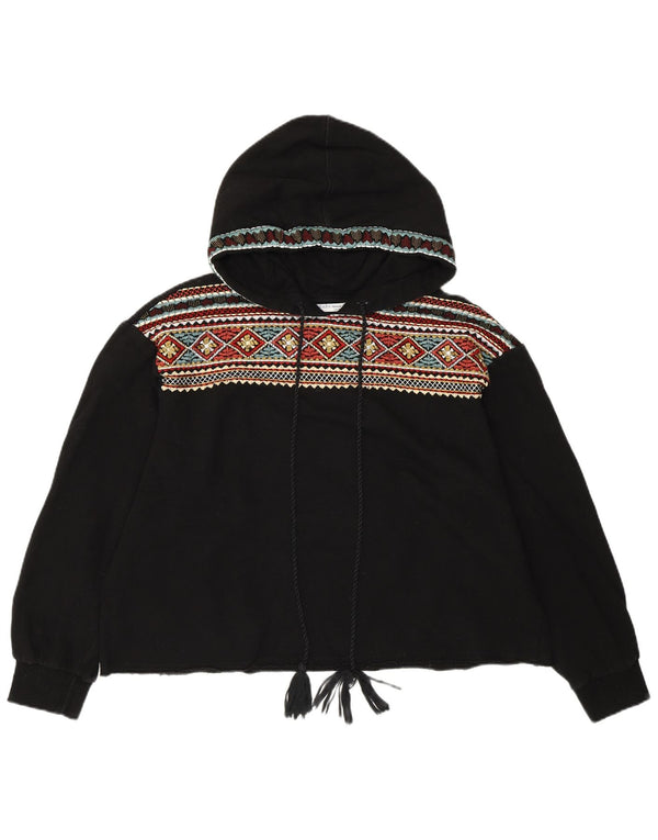 Zara Womens Oversized Crop Hoodie Jumper UK 10 Small Black Geometric Cotton