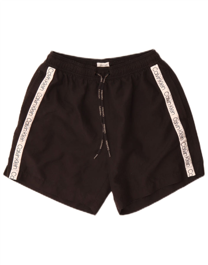 Calvin Klein Mens Graphic Swimming Shorts Small Black Colourblock Polyester