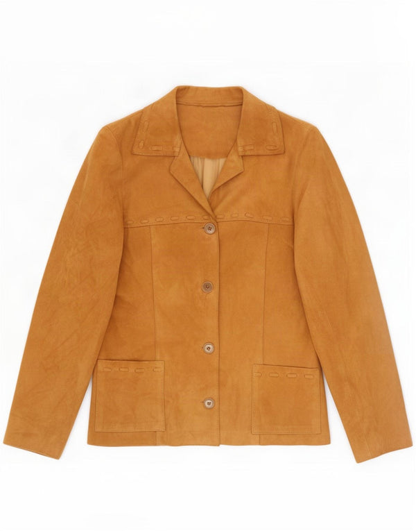Vintage Womens 4 Button Suede Blazer Jacket IT 44 Medium Beige Leather