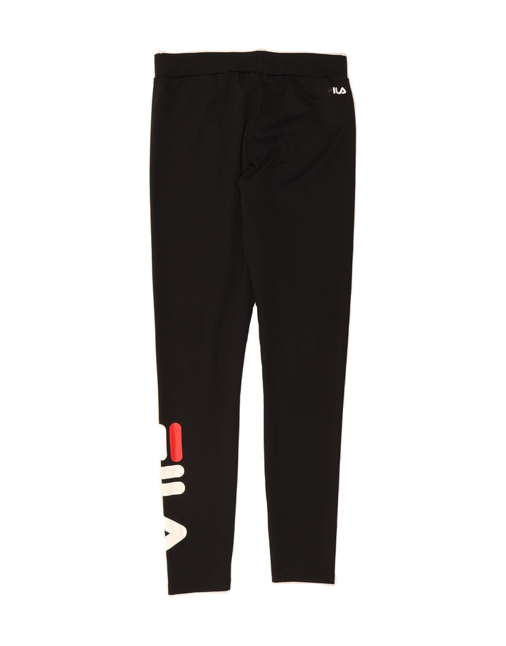 FILA Womens Graphic Leggings UK 14 Medium  Black Vintage Fila and Second-Hand Fila from Messina Hembry 