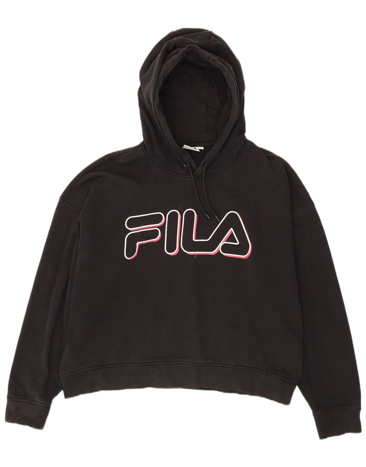 FILA Womens Oversized Graphic Hoodie Jumper UK 18 XL Black Cotton