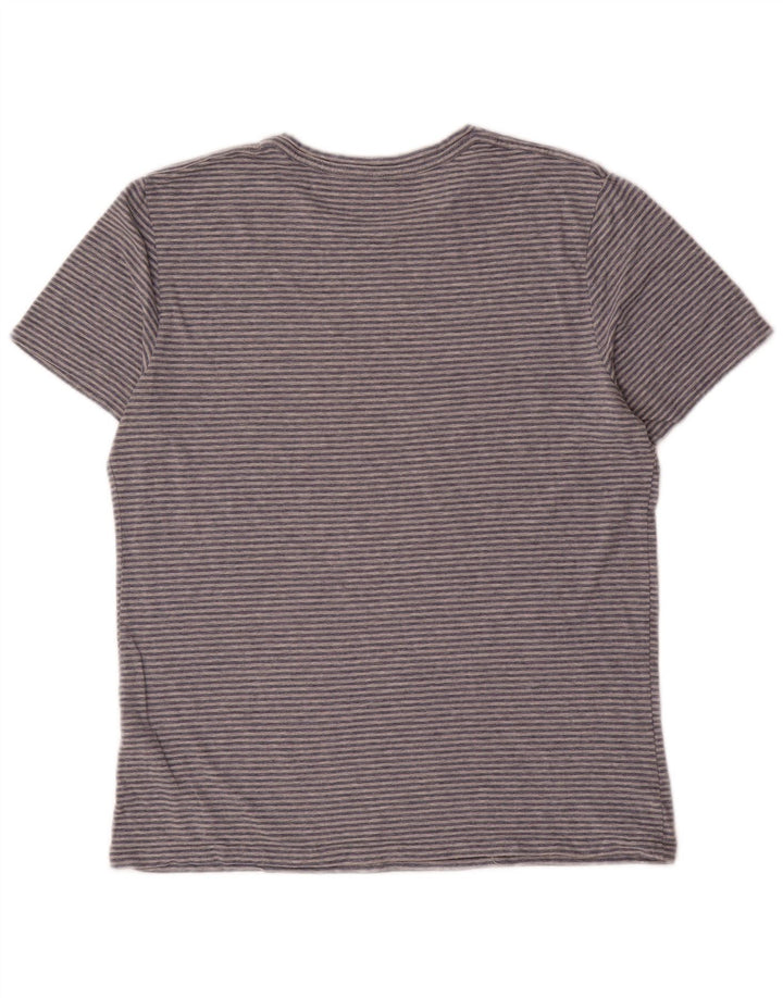 All Saints Mens T-Shirt Top Large Grey Striped