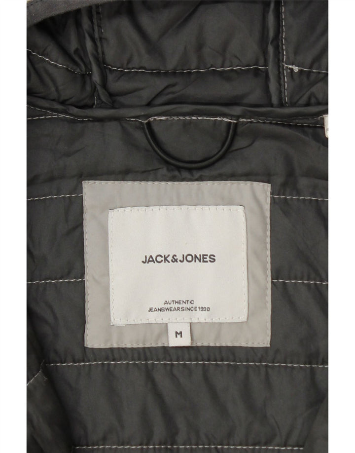 Jack & Jones Mens Hooded Padded Jacket UK 38 Medium Grey Colourblock