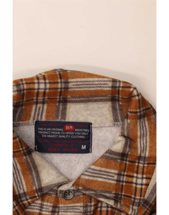 Vintage Womens Oversized Overshirt Flannel Shirt UK 14 Medium Beige Check