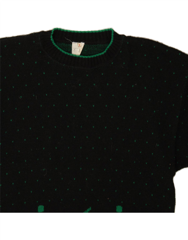 VINTAGE Womens Oversized Crew Neck Jumper Sweater US 2 XS Black Spotted Vintage Vintage and Second-Hand Vintage from Messina Hembry 