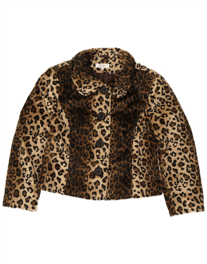 Peruzzi Womens Faux Fur Jacket UK 14 Large Brown Animal Print Polyester