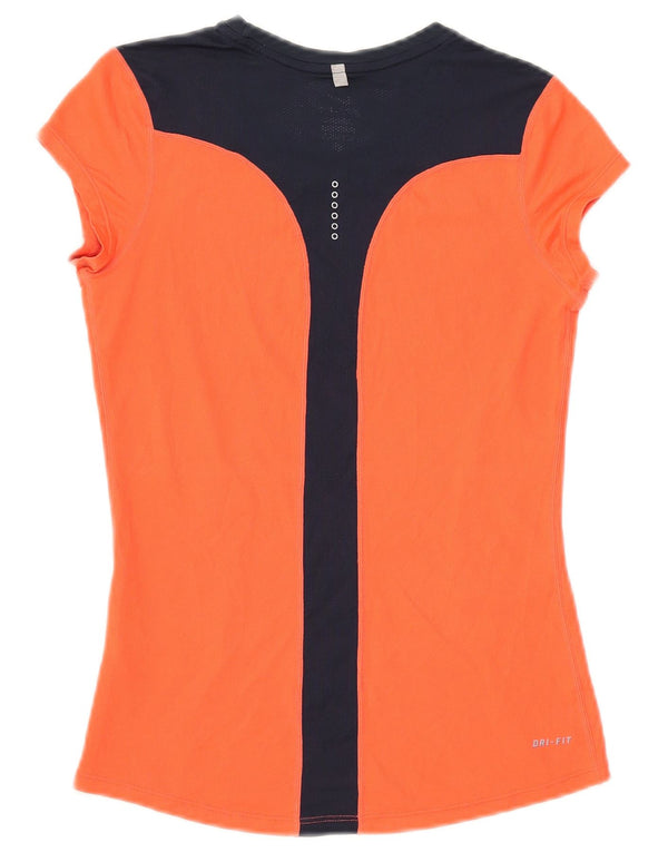 Nike Womens Dri Fit T-Shirt Top UK 6 XS Orange Colourblock Polyester