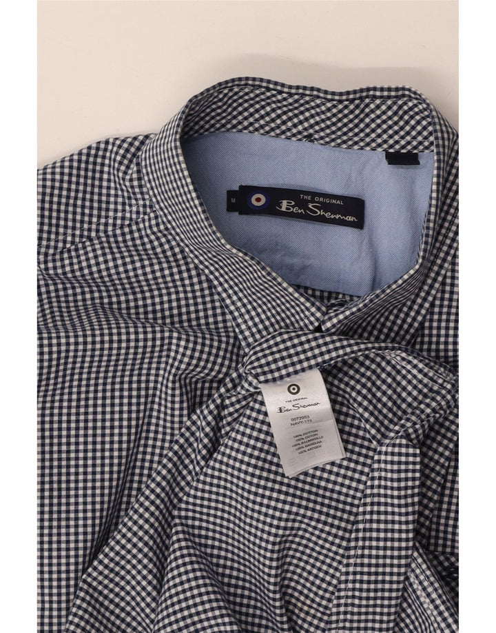 BEN SHERMAN Mens Shirt Medium Navy Blue Gingham Cotton