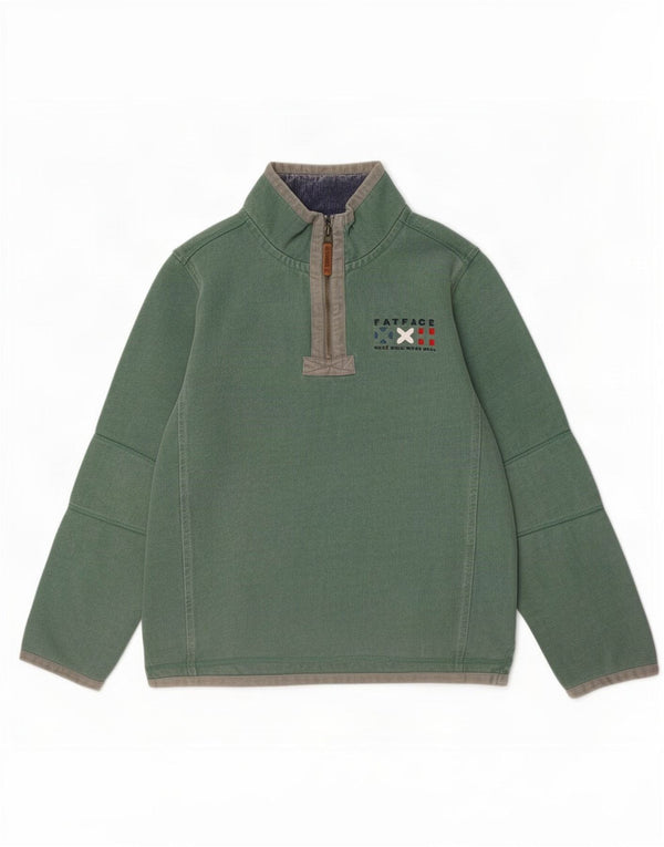 Fat Face Mens Graphic Zip Neck Sweatshirt Jumper Medium Green Cotton