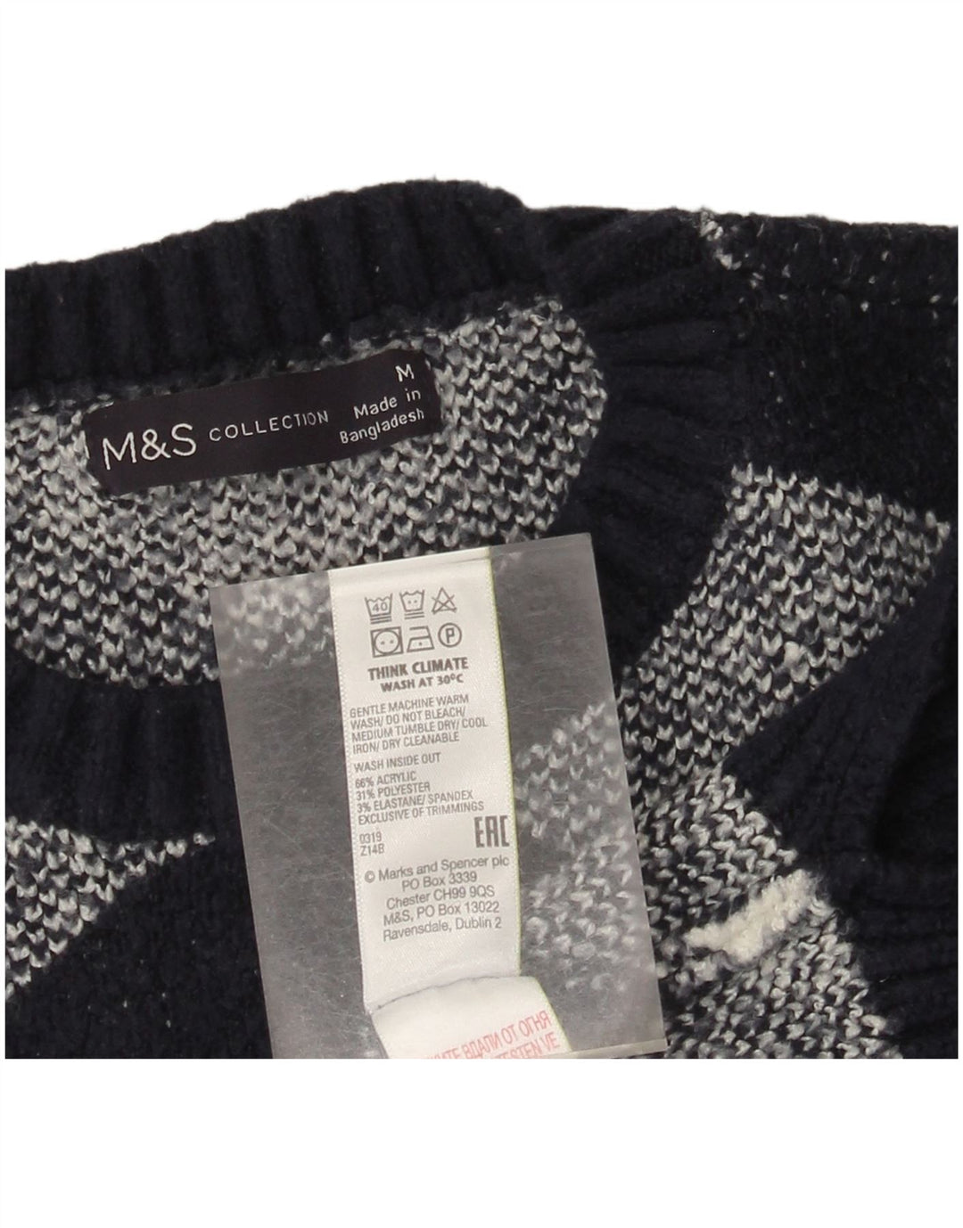 Marks & Spencer Womens Crew Neck Jumper Sweater UK 14 Medium Black Check