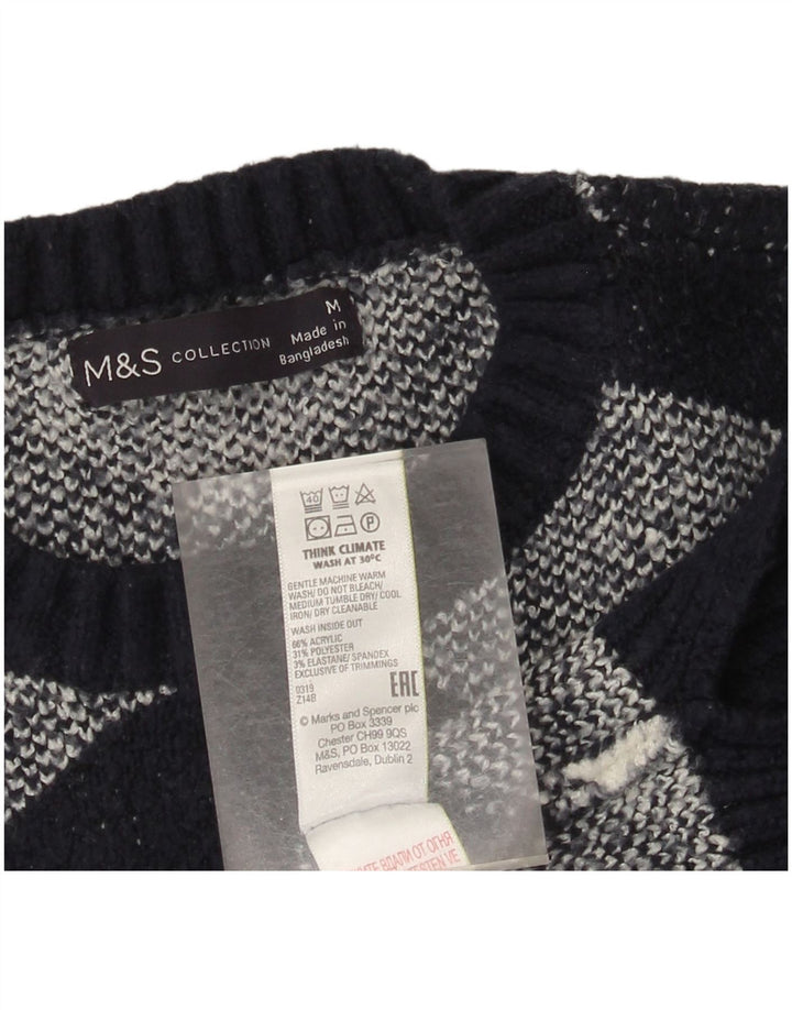 Marks & Spencer Womens Crew Neck Jumper Sweater UK 14 Medium Black Check