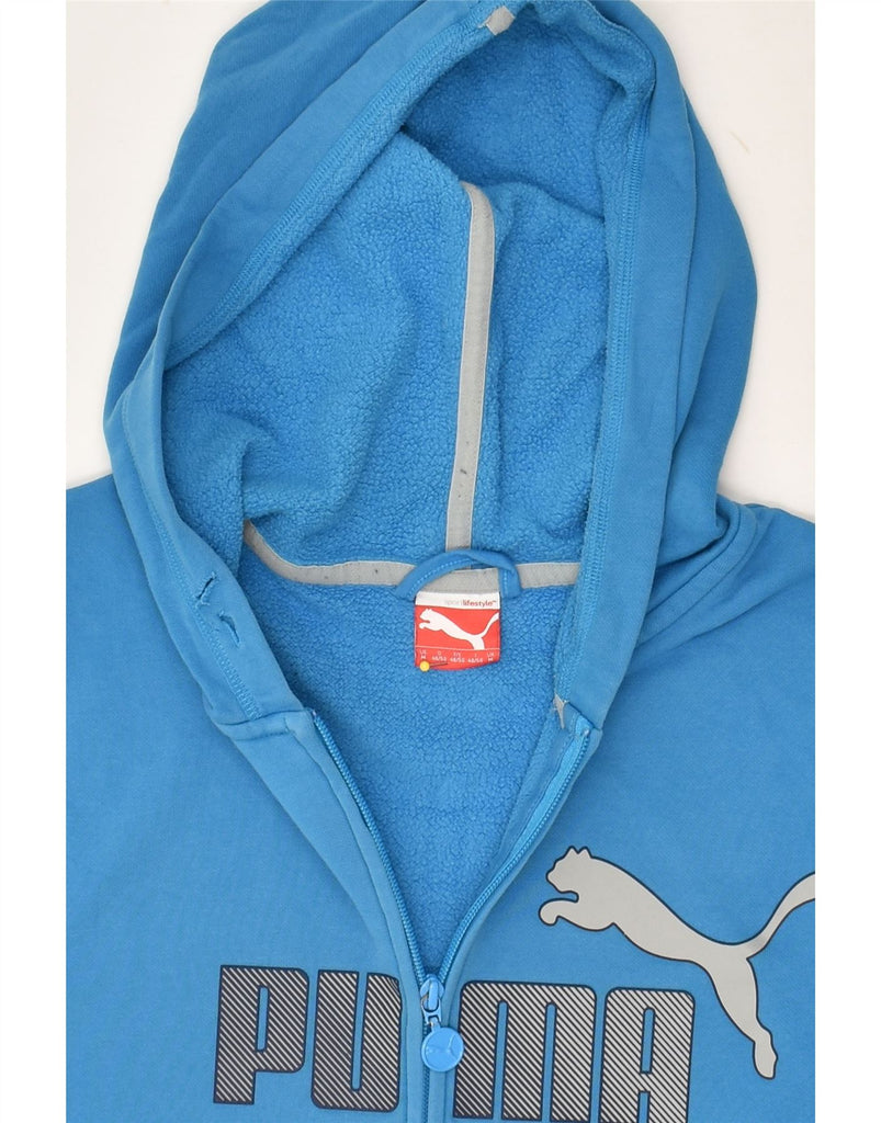 PUMA Mens Graphic Zip Hoodie Sweater Medium Blue Cotton | Vintage Puma | Thrift | Second-Hand Puma | Used Clothing | Messina Hembry 