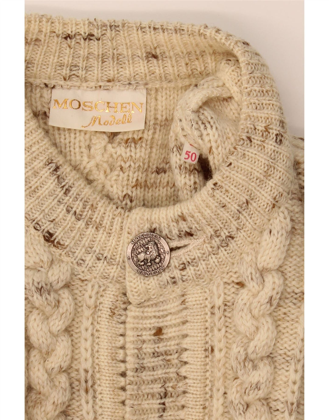MOSCHEN MODELL Womens Trachten Cardigan Sweater EU 50 3XL Beige Flecked