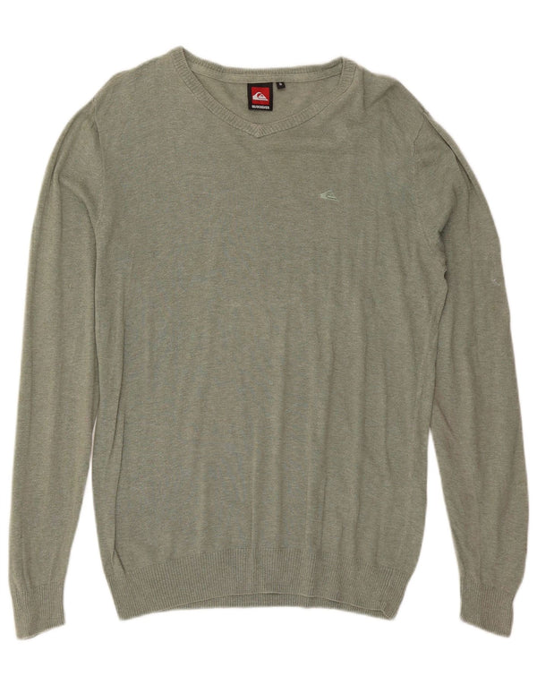 Quiksilver Mens V-Neck Jumper Sweater Small Green Cotton