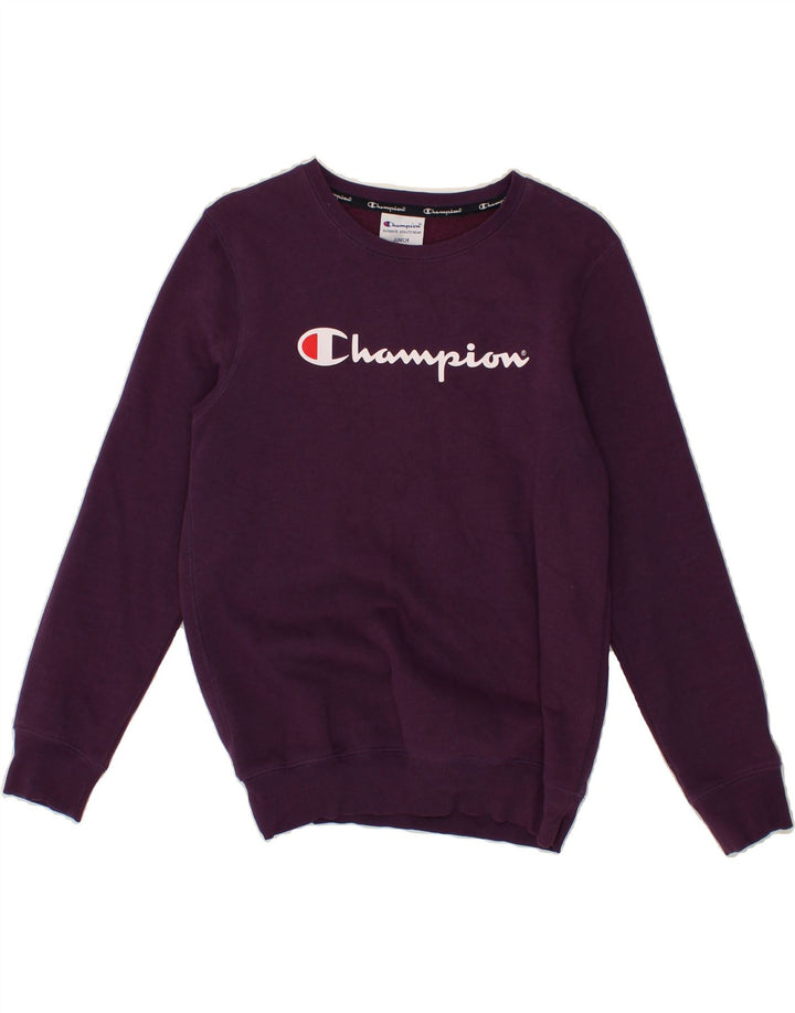 CHAMPION Girls Graphic Sweatshirt Jumper 11-12 Years Purple Cotton Vintage Champion and Second-Hand Champion from Messina Hembry 