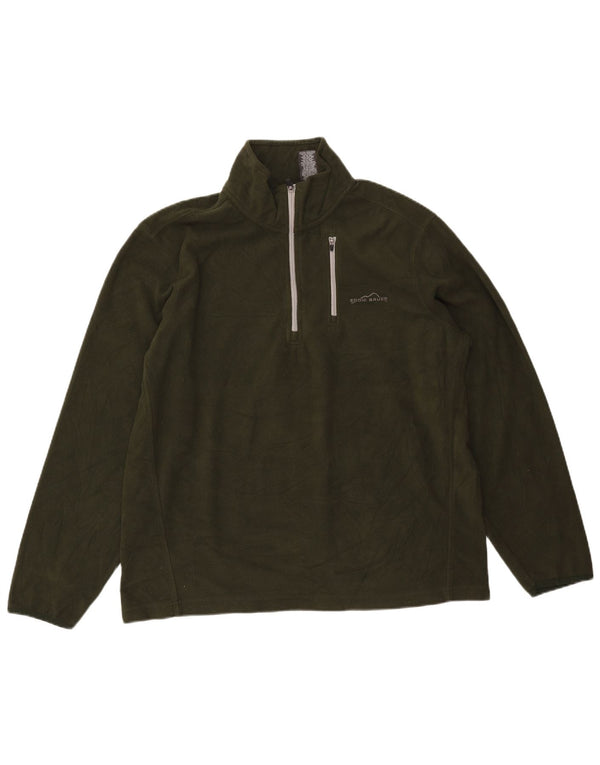 Eddie Bauer Mens Zip Neck Fleece Jumper Large Green Polyester