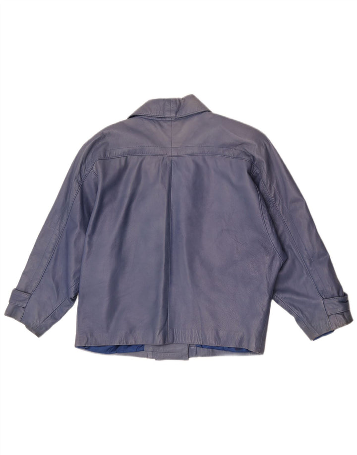 Vintage Womens Oversized Leather Jacket EU 40 Medium Blue