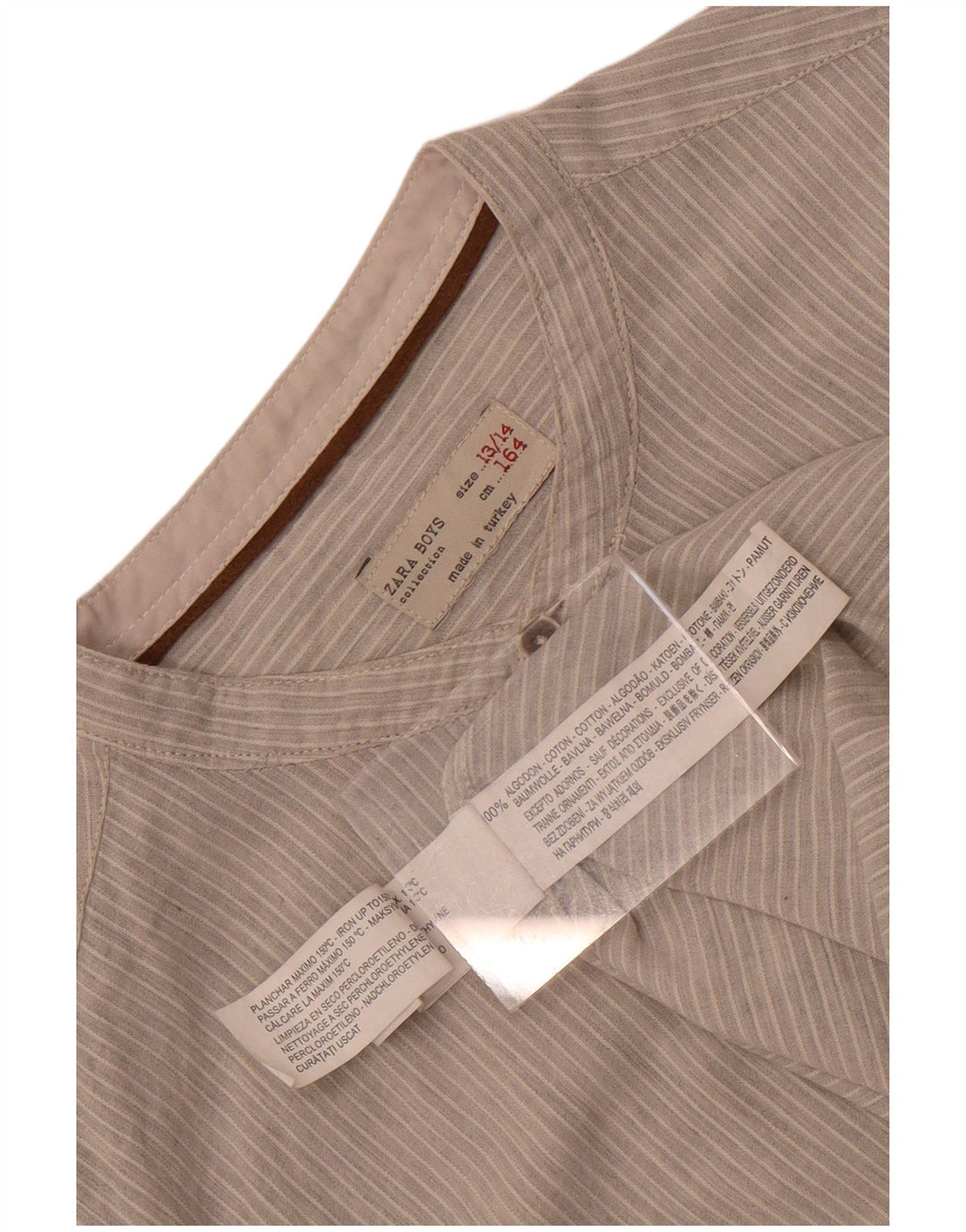 Zara Boys Shirt 13-14 Years Grey Pinstripe Cotton