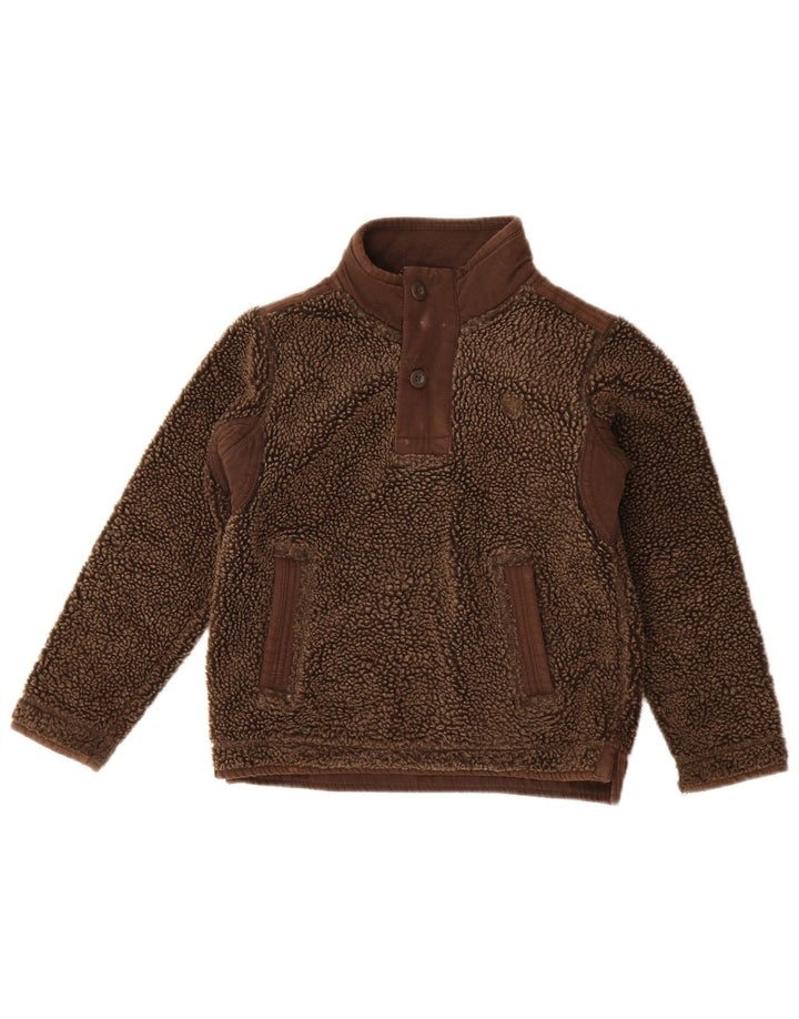 Fat Face Boys Ski Graphic Button Neck Fleece Jumper 8-9 Years Brown