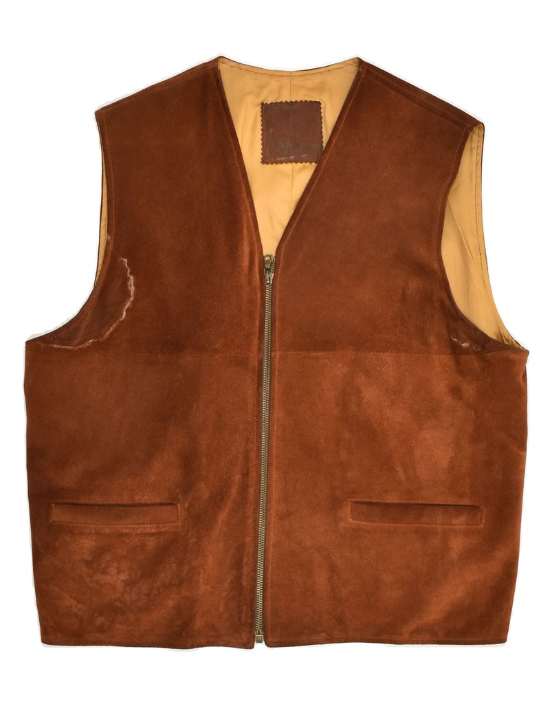 VINTAGE Womens Leather Gilet UK 10 Small Brown Leather | Vintage Vintage | Thrift | Second-Hand Vintage | Used Clothing | Messina Hembry 