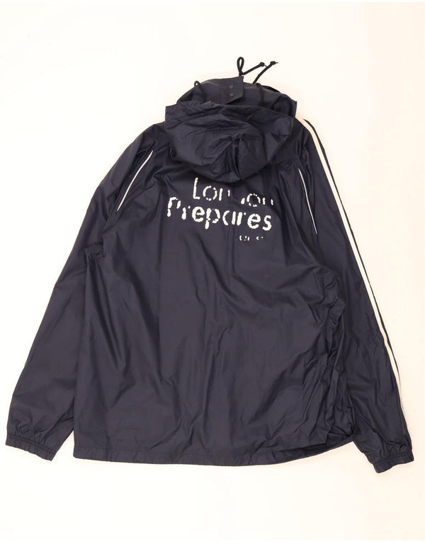 Adidas Mens Graphic Hooded Rain Jacket UK 46 3XL Navy Blue Nylon