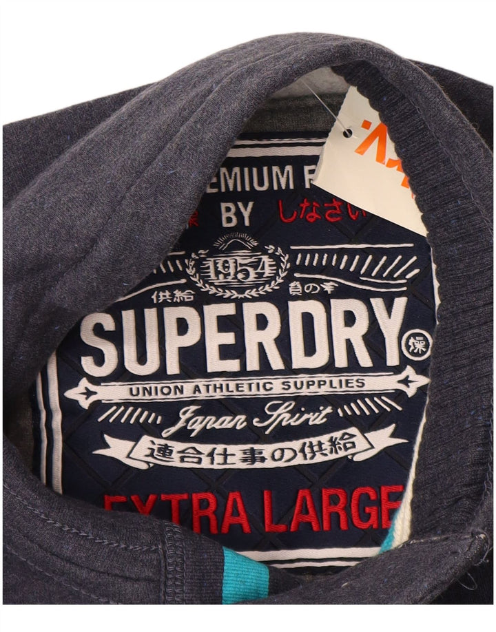 Superdry Mens Graphic Button Neck Sweatshirt Jumper XL Navy Blue Cotton