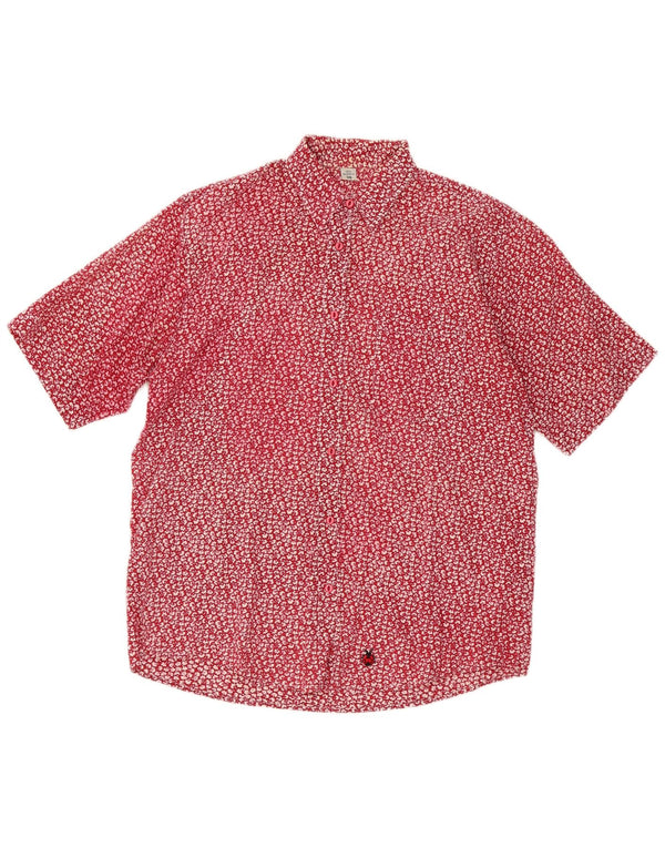 Vintage Womens Short Sleeve Shirt Size 38 Medium Red Floral Cotton
