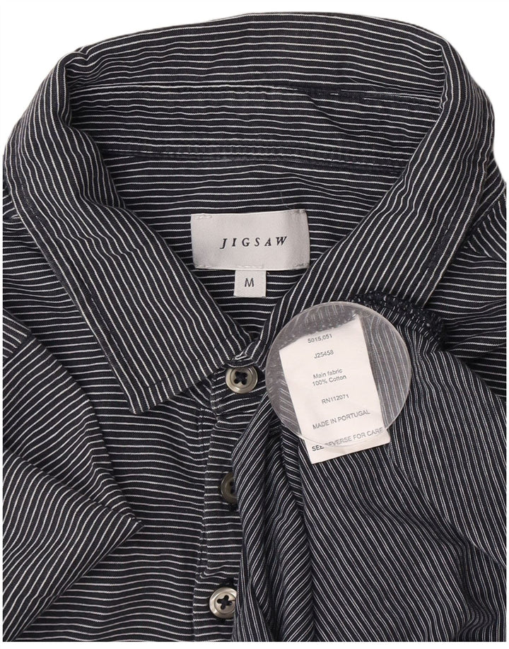 Jigsaw Mens Polo Shirt Medium Navy Blue Pinstripe Cotton
