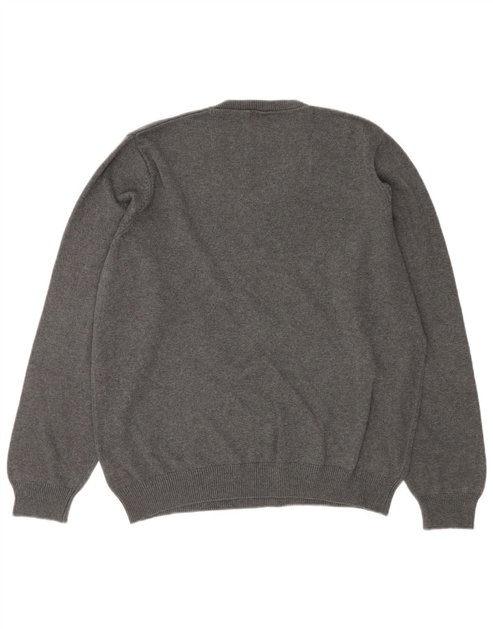 Marks & Spencer Mens Regular Fit V-Neck Jumper Sweater Large Grey Cotton