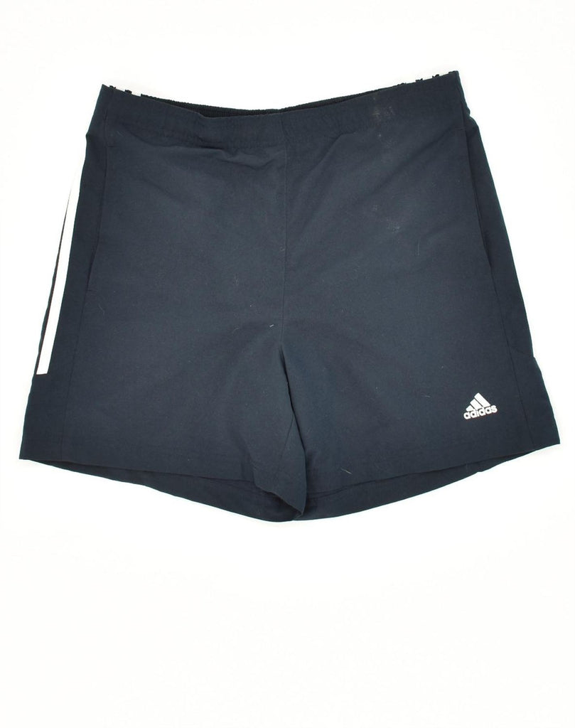 ADIDAS Womens Sport Shorts UK 14 Large Navy Blue Polyester | Vintage Adidas | Thrift | Second-Hand Adidas | Used Clothing | Messina Hembry 