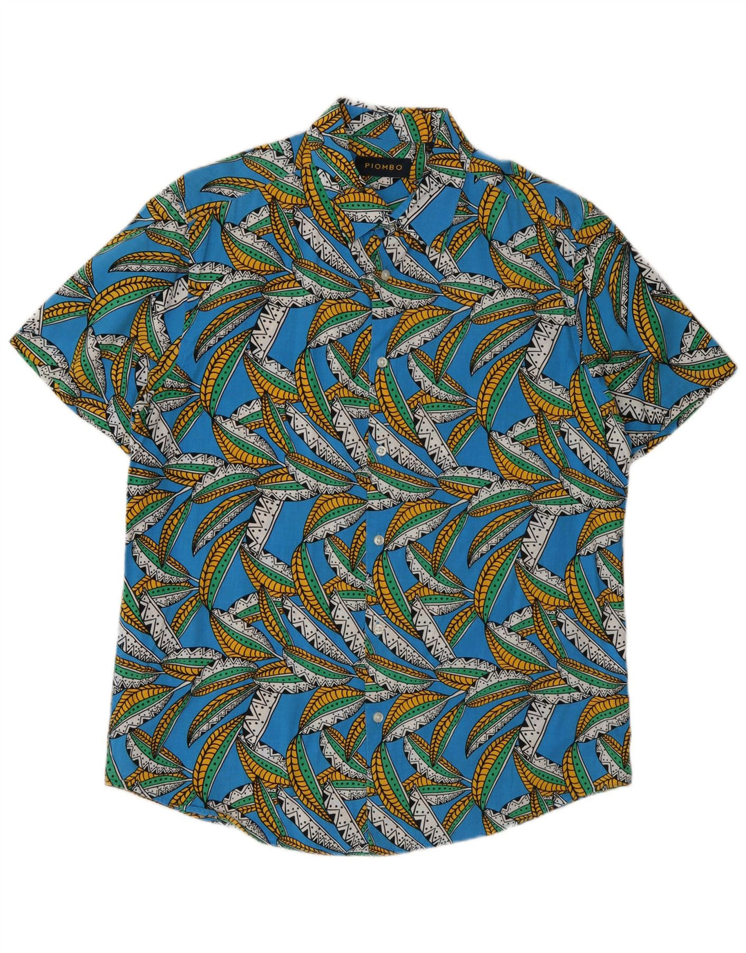 Piombo Mens Short Sleeve Shirt Medium Blue Floral Cotton